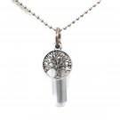 Silver TREE OF LIFE  CREMATION URN on Ball-Chain NECKLACE with Pouch & Fill Kit
