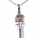 Beautiful SILVER ROSE CREMATION URN 24" Ball-Chain NECKLACE w/Pouch & Fill Kit