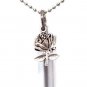 Beautiful SILVER ROSE CREMATION URN 24" Ball-Chain NECKLACE w/Pouch & Fill Kit