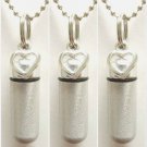 SET OF 3 Brushed Silver Open Heart CREMATION URN Necklaces with Velvet Pouches