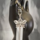 Brushed Silver Cremation Urn w/BUTTERFLY on Swivel Stainless Steel Keychain