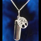 Tree of Life Silver CREMATION URN 24" NECKLACE Remembrance with Pouch & Fill Kit