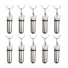 Set of 10 Silver Open Heart CREMATION URNS with Velvet Pouches, Chains, Fill Kit