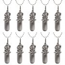 Set of TEN Brushed Silver Rose CREMATION URNS w/Velvet Pouches, Chains, Fill Kit