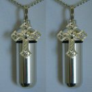 PAIR of Silver Cross Anointing Oil NECKLACES - 18" and 24" with Velvet Pouches