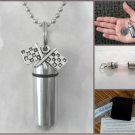 Silver Racing Flags CREMATION URN on 24" Necklace with Velvet Pouch & Fill Kit
