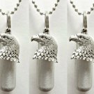 Set of 5 Brushed Silver Bald Eagle CREMATION URNS w/Pouches, Chains, Fill Kit
