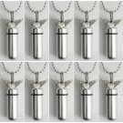 Set of 10 Silver Winged Heart CREMATION URNS w/Velvet Pouches, Chains, Fill Kit