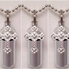 Set of FIVE Silver Filigree Cross CREMATION URNS w/Pouches, Ball-Chains, Funnel