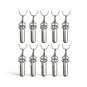 Set of TEN Silver 4-Leaf Clover CREMATION URNS w/Velvet Pouches, Chains, Funnel