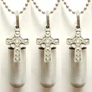 Set of THREE Brushed Silver CELTIC CROSS CREMATION URN NECKLACES w/Velvet Pouches