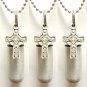 Set of THREE Brushed Silver CELTIC CROSS CREMATION URN NECKLACES w/Velvet Pouches