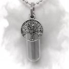Silver TREE OF LIFE CREMATION URN on 24" NECKLACE  with Velvet Pouch & Fill Kit