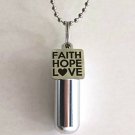 Engraved Cremation Urn Necklace "FAITH HOPE LOVE" with Velvet Pouch & Fill Kit