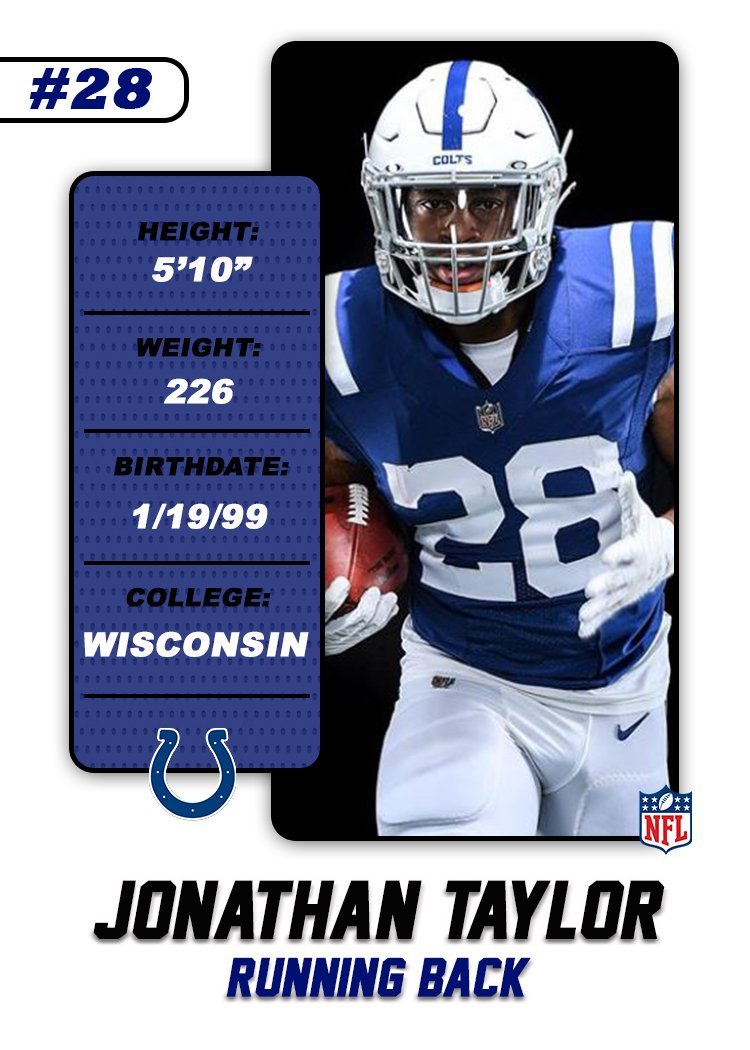 Jonathan Taylor 2020 Indianapolis Colts Custom Handmade Football Card