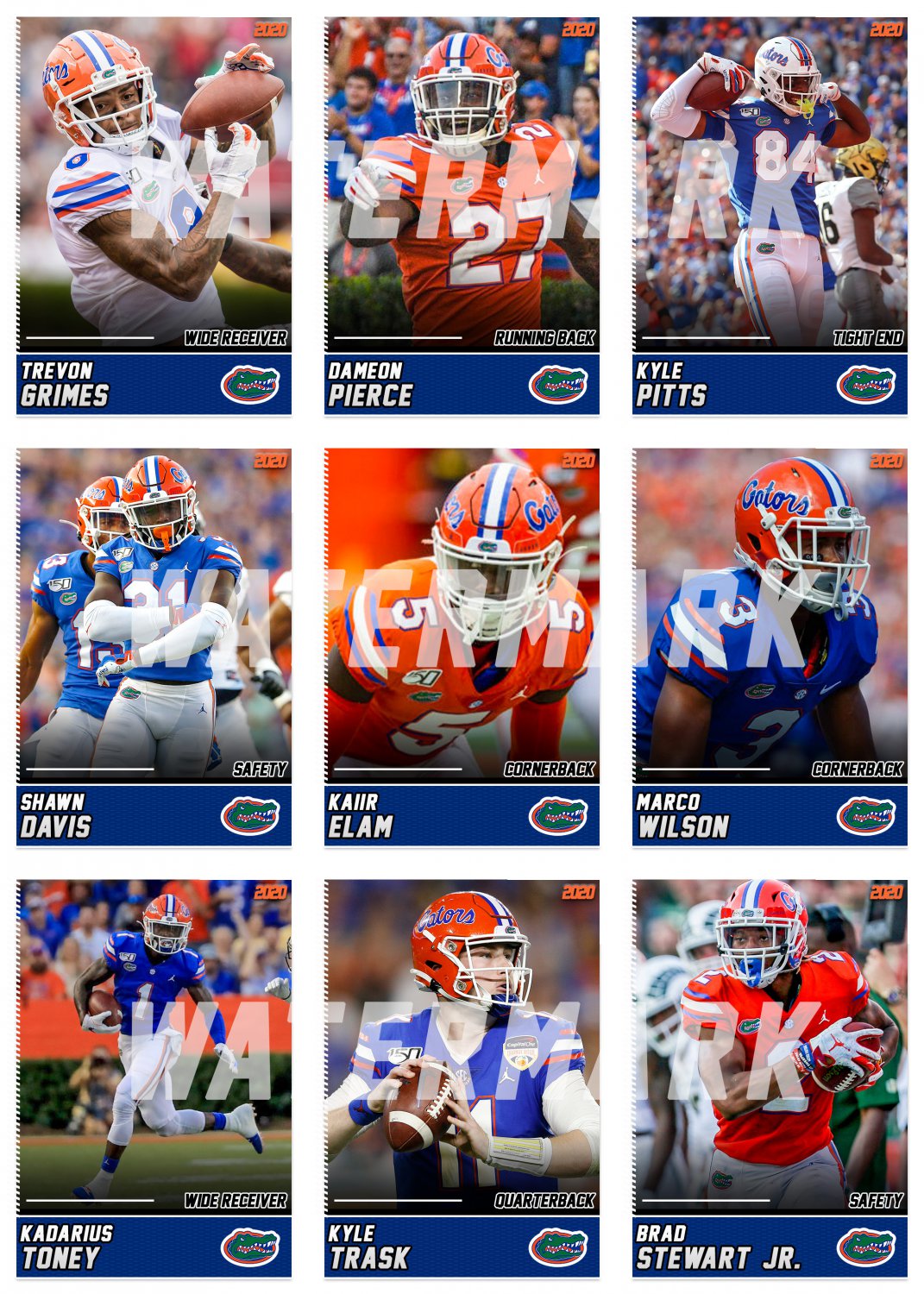 Set Of Nine 9 2020 FLORIDA GATORS Custom Football Cards