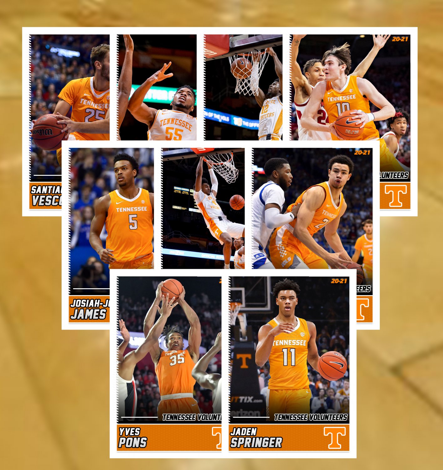 Set of nine (9) 20202021 TENNESSEE VOLUNTEERS custom basketball cards