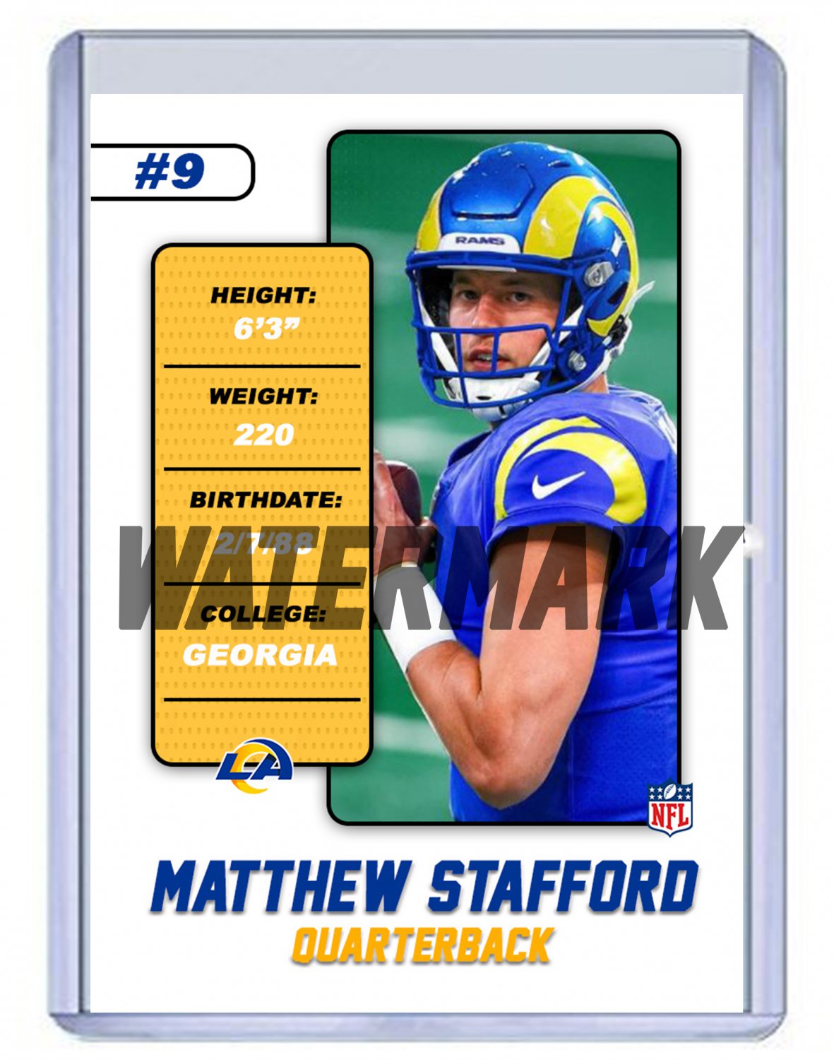 Matthew Stafford 2021 Los Angeles Rams custom handmade football card Matthew Stafford 2021 Los Angeles Rams custom handmade football card
