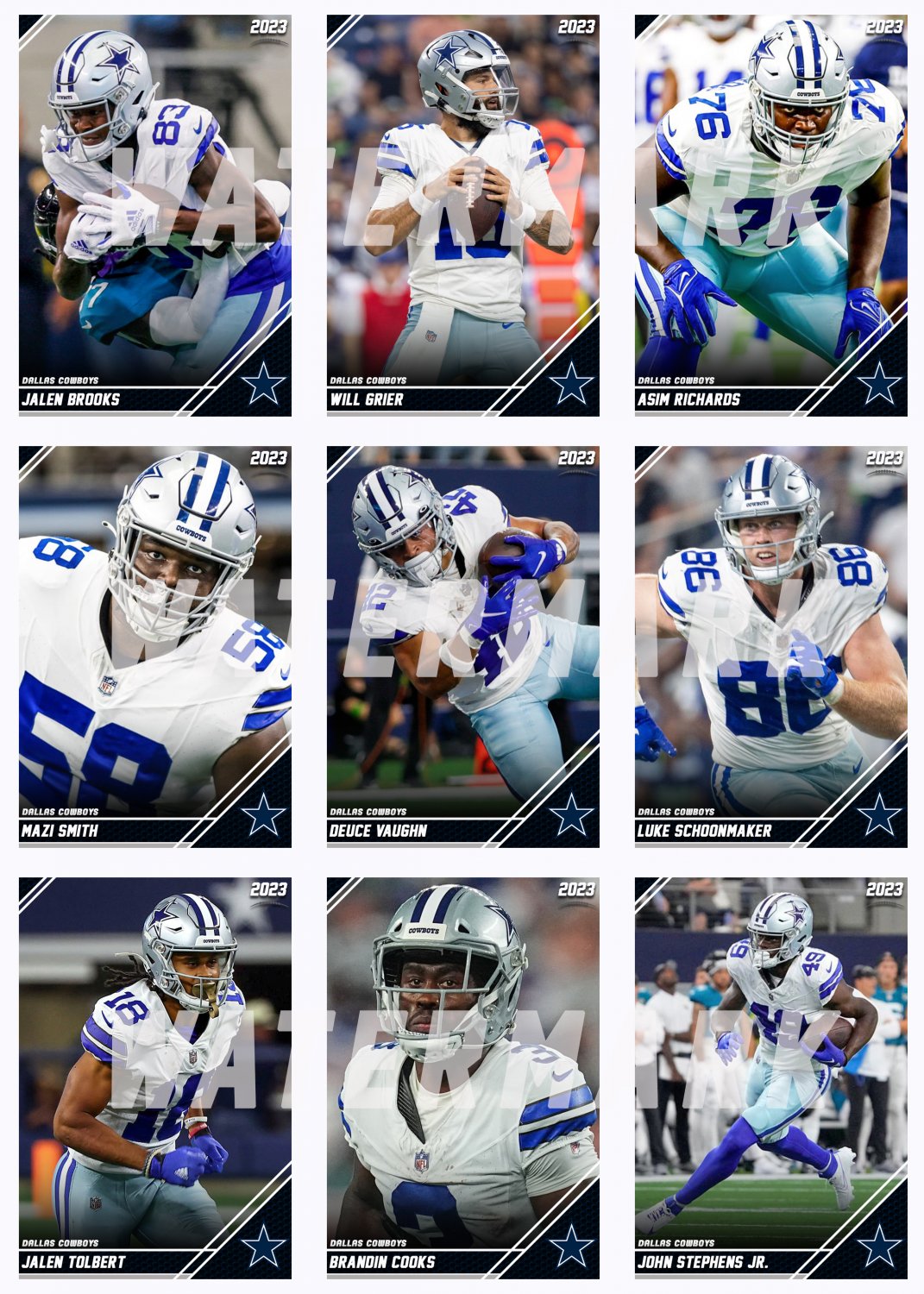 Set of nine (9) DALLAS COWBOYS 2023 custom football cards