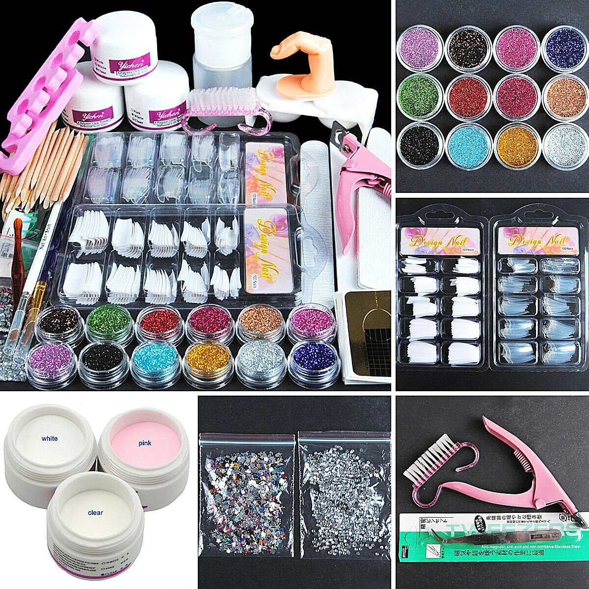 Acrylic Nail Professional Nail Art Set Acrylic Pink Rhinestone ...