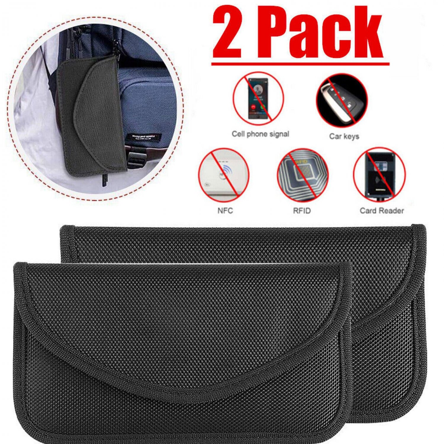 2-Pack Faraday Bag RFID Signal Blocking Pouch for Cell Phones & Wallets