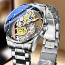 Men’s Silver Skeleton Watch - Automatic Mechanical Stainless Steel Business