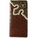 Men’s Western Bifold Wallet Longhorn Checkbook Style in Ostrich Brown