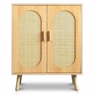 4-Tier 16 Pairs Rattan Wood Shoe Storage Cabinet with 2 Rattan Door for Entryway24 Slot Leather
