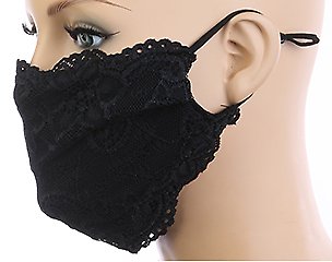 BLACK LACE Face Mask Lined Washable Breathable Summer Comfortable Cotton Stretch