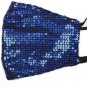 Blue SEQUIN Elegant Stylish Double Layer Face Mask Washable with Filter Pocket