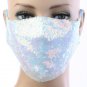 Multi Lt Blue & Pink SEQUIN Elegant Stylish Face Mask Washable, Filter Pocket