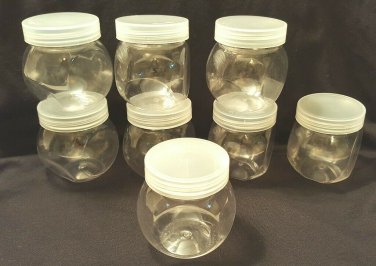 8 PACK 4oz PLASTIC Clear Round Storage Cosmetics Food Jars LOT Easy Reach Angle