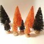LOT 8 Mini Black & Orange HALLOWEEN Spooky Miniature Sisal Bottle Brush Trees