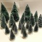 LOT 19 Mini GREEN Miniature Sisal Bottle Brush Flocked Christmas Trees 2"-5"TALL