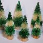 8 GREEN & WHITE Miniature Mini Sisal Bottle Brush Flocked Christmas Trees LOT