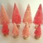 LOT of 8 Mini Miniature RED & PINK Sisal Bottle Brush Christmas Flocked Trees