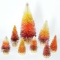 LOT 8 Country Mix Mini CANDY CORN HALLOWEEN Miniature Sisal Bottle Brush Trees