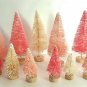 LOT 11 Mini Miniature RED PINK IVORY Sisal Bottle Brush Flocked Christmas Trees