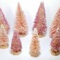 Lot 8 PINK & Glittery METALLIC PINK Mini Miniature Sisal Bottle Brush Trees