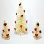 LOT 3 Mini VALENTINE'S DAY White w/Red HEARTS Miniature Sisal Bottle Brush Trees