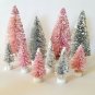 LOT 10 Mini PINK & SILVER GREY MIX Miniature Sisal Bottle Brush Christmas Trees
