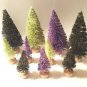 LOT 10 Black Purple & Green HALLOWEEN Village Miniature Sisal Bottle Brush Trees