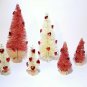 LOT 6 Mini VALENTINE'S DAY Red & White HEARTS Miniature Sisal Bottle Brush Trees