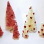 LOT 6 Mini VALENTINE'S DAY Red & White HEARTS Miniature Sisal Bottle Brush Trees
