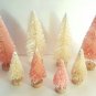 LOT of 8 Mini Miniature PINK & IVORY Snow Flocked Sisal Bottle Brush Trees