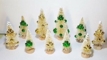 LOT 10 Mini St PATRICK'S DAY White w/ Metallic Clovers Sisal Bottle Brush Trees