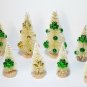 LOT 10 Mini St PATRICK'S DAY White w/ Metallic Clovers Sisal Bottle Brush Trees