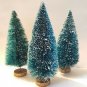 Set of 3 ea 6" Tall Green Miniature Sisal Bottle Brush Flocked Christmas Trees