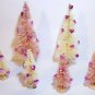 LOT 6 Mini VALENTINE'S DAY White &Pink HEARTS Miniature Sisal Bottle Brush Trees