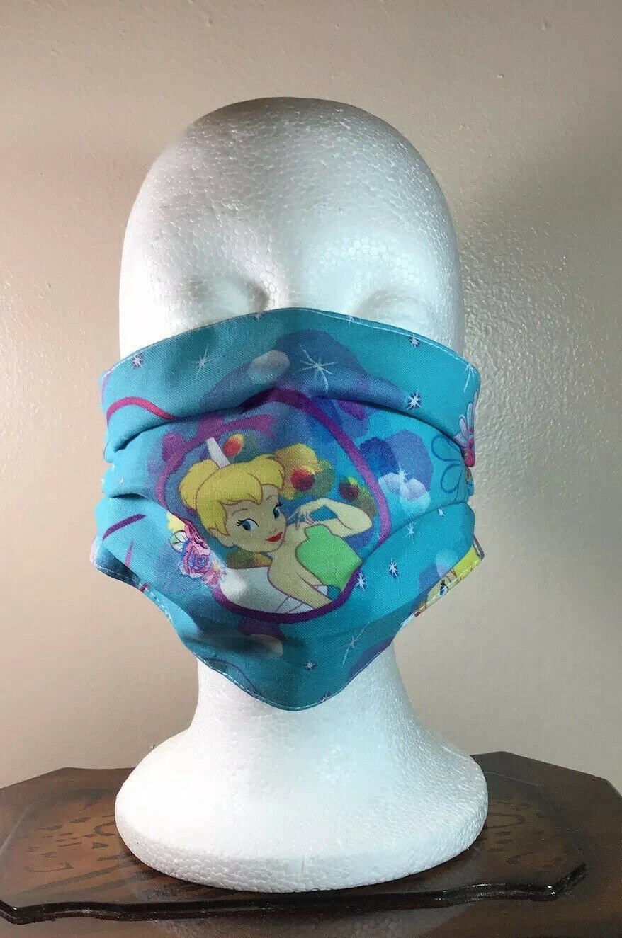 Face Mask.Handmade .Reusable washable.With Filter Tinkerbell. Teal Blue